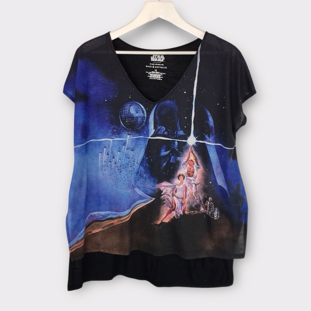 Star Wars Blue & Black Tee Glitter & Studded with Iconic Characters